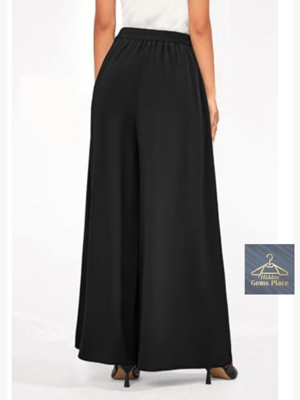 High Waisted Wide Leg Palazzo Pants Business Casual Flowy Slacks Work Trousers - Picture 2 of 7